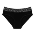 Black seamless briefs detail shot featuring metallic grey patterned elastic waistband design. - XL / Bottoms / Black