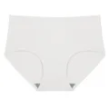 Primo piano dettagliato di slip da donna taglia comoda senza cuciture in seta di ghiaccio. - Taglia S / Pantaloni e gonne / Bianco