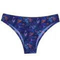 Vista dettagliata di slip bikini donna vita bassa senza cuciture fantasia floreale. - Cielo stellato