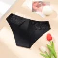 Black low waist seamless lace panties for women, sexy breathable triangular underwear detail. - S / Black