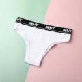 Donna perizoma traspirante a costine a vita bassa intimo con cintura elastica sportiva. - Bianco