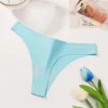 Seamless solid color women thong breathable underwear for comfortable daily wear. - S / Light Blue