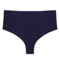 Detail view of women's seamless high-waist solid dark blue thong ice silk underwear. - XS / Bottoms / Dark Blue