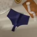 Donna perizoma senza cuciture a vita alta monocolore traspirante per uso quotidiano. - XS / Blu scuro