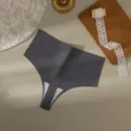 Tanga da donna tinta unita senza cuciture traspirante vita alta lingerie vista dettaglio. - XS / Grigio