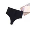Detail shot of black seamless high waist thong, soft fabric texture, minimalist design. - XS / Black