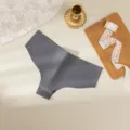 Detail view of smooth grey seamless ice silk low waist panties, minimalist solid underwear. - XS / Bottoms / Gray