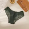 Braguita baja de seda con encaje verde oscuro, variante de bragas triangulares sexys sin costuras. - Verde Oscuro
