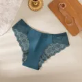Bragas de mujer de talle bajo sin costuras en seda de hielo con encaje sexy y elegante. - Azul marino