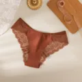 Bragas de mujer talle bajo encaje bordado seda de hielo sin costuras lencería sexy - Café