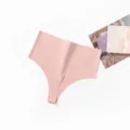 Seamless high-waist thong detail, soft pink solid color design, comfortable invisible underwear. - XS / Pink