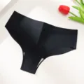 Detail view of women solid color seamless low rise thong underwear comfortable breathable black - XS / Bottoms / Black