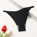 Black seamless ice silk thong underwear detail showing side adjustment metal ring and strap. - M / Bottoms / Black
