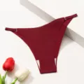 Burgundy seamless thong underwear detail showing fine adjustable straps and soft ice silk fabric. - M / Bottoms / Burgundy
