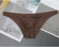 Men's low-rise solid color briefs, breathable smooth fabric, stylish comfortable underwear for men. - Coffee