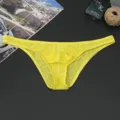 Men's yellow low-waist sheer briefs breathable sexy solid color underwear comfortable fit - Yellow