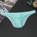 Details of men's low-waist breathable solid color briefs, lightweight and soft fabric view. - Light Blue
