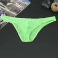 Men neon green low waist sheer breathable briefs detail shot, modern stylish underwear. - Green