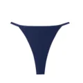 Solid color low-waist seamless thong close-up view, smooth fabric texture design. - Navy Blue