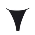 Detailed shot of black seamless low-waist thong, breathable ice silk fabric, smooth underwear. - Black