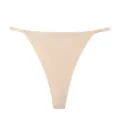 Detailed close-up showing seamless low-rise women solid nude thong, breathable ice silk. - Nude