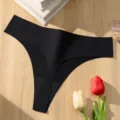 Women's ice silk seamless thong low waist solid color breathable sexy underwear for daily wear - Black