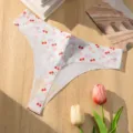 Women sexy ice silk low waist cherry floral print thong panties comfortable underwear g-string - White Cherry