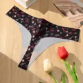 Women's sexy ice silk seamless thong underwear with cute cherry and floral print, low-waist. - Spades