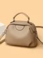 Klassische khakifarbene Leder Handtasche mit Griff, geräumige Umhängetasche für Damen Alltag. - Khaki