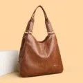 Damen retro braune PU Leder Umhängetasche große Kapazität tägliche Shopper Tasche Handtasche - Karamellbraun