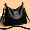 Modische schwarze PU Leder Umhängetasche für Damen, elegante Schultertasche mit Griff. - Schwarz