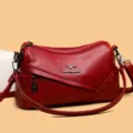 Rote Damen Umhängetasche aus weichem Leder, lässige Handtasche mit mehreren Fächern. - Rot