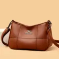 Damen braune weiche Leder Schultertasche lässige Umhängetasche große Kapazität Handtasche. - Braun