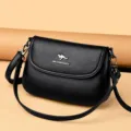 Echtes Leder Damen Umhängetasche lässig Messenger Handtasche schwarz stilvoll Alltag - Schwarz