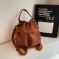 Braune Nylon Beuteltasche Damen Mehrweg Schulter Umhängetasche Rucksack lässig Stil - Hellbraun