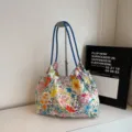 Koreanischer Stil Blumen Canvas Tragetasche, grosse Schultertasche fuer Damen Sommer. - Bild 3