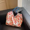 Lässige Blumendruck Tragetasche mit blauen Seilgriffen, geräumige Schultertasche für den Alltag. - Bild 8