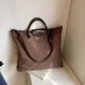 Braune Wildleder-Shopper-Tasche für Damen, große Vintage-Umhängetasche mit Top-Handle. - L / Kaffeebraun