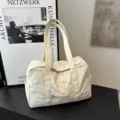 Cremeweiss Freizeit Nylon Grosse Kapazitaet Shopper Sportliche Schultertasche Damen - Weiß