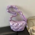 Glänzende lila gesteppte Wolle-Hobo-Umhängetasche mit Raffgurt für Damen Freizeit Alltag - Lila