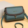 Retro Damen Umhängetasche in Kontrastfarbe, grüne Schultertasche mit Metallverschluss. - Grün