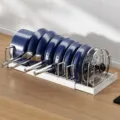 Retractable kitchen pot and pan organizer rack, adjustable countertop storage for cookware. - 10 Wires / White