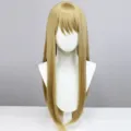 Lange blonde strakke cosplay pruik met pony, hittebestendig synthetisch haar voor feesten. - Vlaskleur
