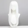 Witte lange steile cosplay pruik met pony, hittebestendig synthetisch haar model. - Puur wit