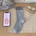 Chaussettes mi-hautes en coton brodees de chiot mignon pour femme, style souple automne - Taille unique / Bleu