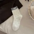 Calzini donna retro a pois per primavera autunno calze medie con etichetta originale - Taglia unica / Bianco