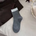 Calzini donna grigi a pois stile retro con polsino azzurro chiaro etichetta in tessuto - Taglia unica / Grigio