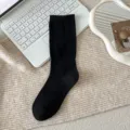 Black mid-calf socks for women retro hollow knit vintage casual fashion hosiery socks - One Size / Black
