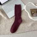 Maroon mid-calf socks for women, vintage hollow-out wheat pattern knit socks for spring autumn. - One Size / Burgundy