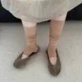 Korean style sheer slouchy leg warmers and ballet stirrup socks for women summer basic wear. - One Size / Milk Tea